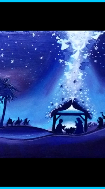 Natività stilizzata con Angeli, Pastori e Re Magi
